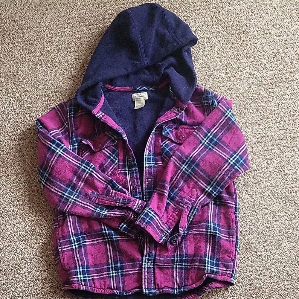 Plaid Hooded Kids Shirt in Purple and Navy